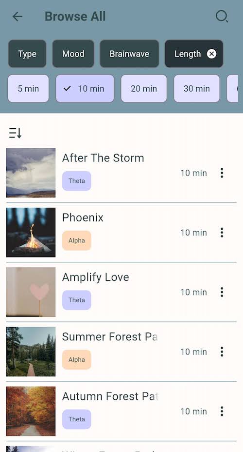 Screenshot of the Restful app with the length filter applied
